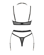 Комплект білизни Obsessive Selinne 3-pcs set M/L Black, бюстгальтер, стрінги поя