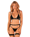 Obsessive (Польща) Комплект білизни Obsessive Selinne 3-pcs set M/L Black, бюстгальтер, стрінги пояс для панчіх