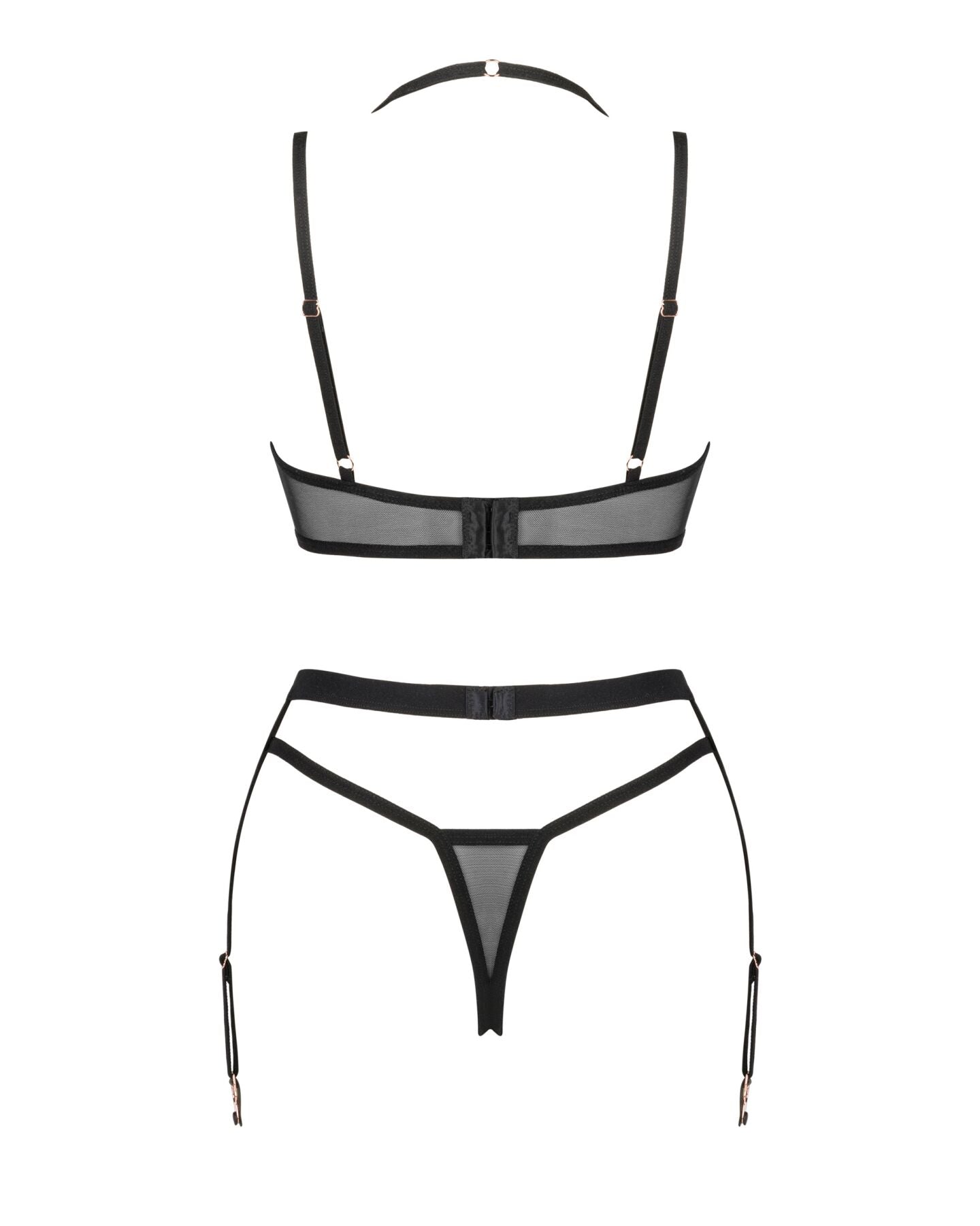 Obsessive (Польща) Комплект білизни Obsessive Selinne 3-pcs set XL/2XL Black, бюстгальтер, стрінги пояс для панчіх