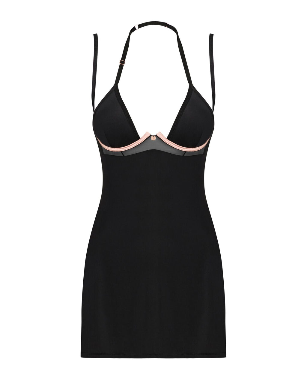 Сорочка Obsessive Selinne chemise & thong XS/S Black, стрінги, подвійні бретелі