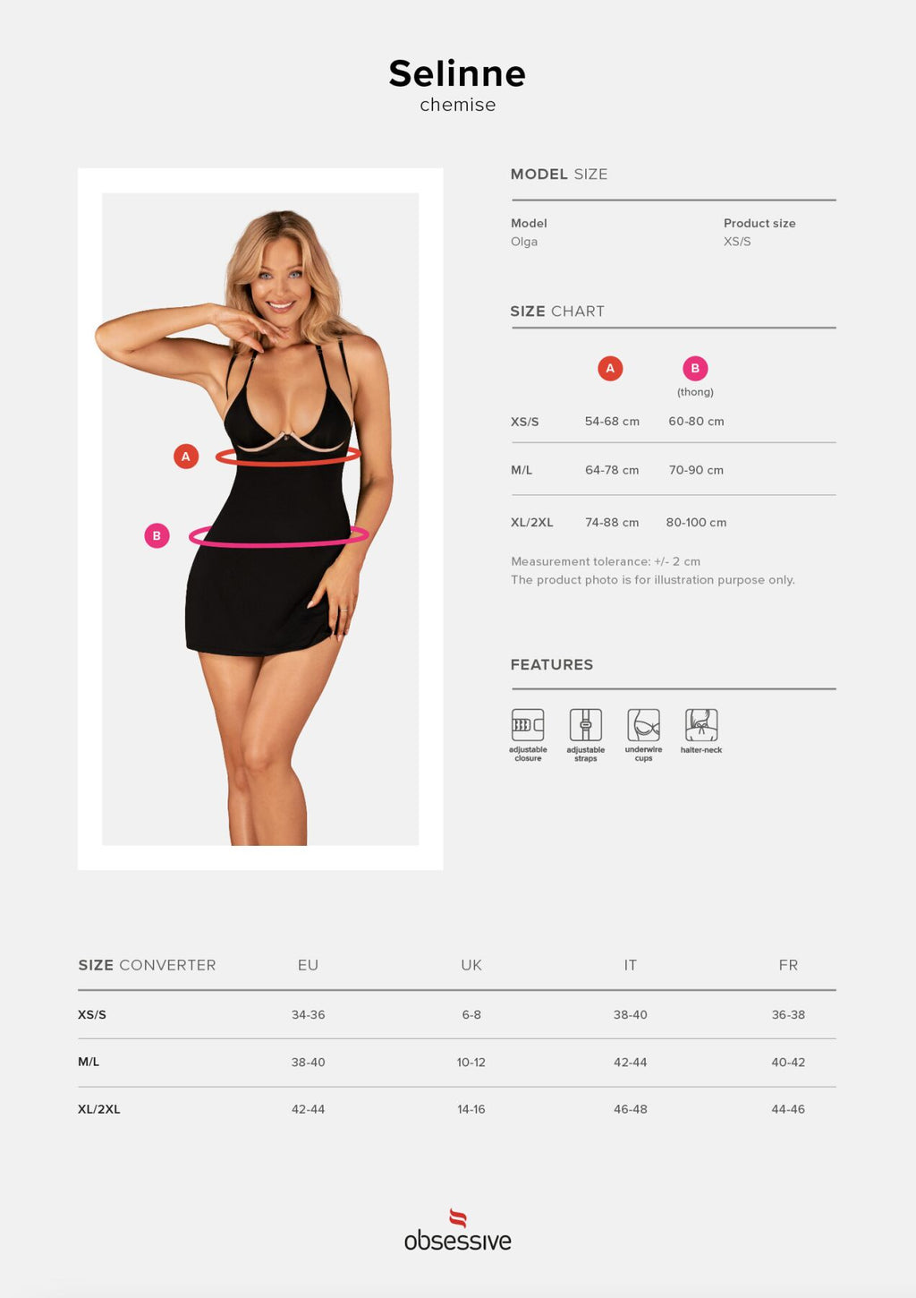 Obsessive (Польща) Сорочка Obsessive Selinne chemise & thong XS/S Black, стрінги, подвійні бретелі