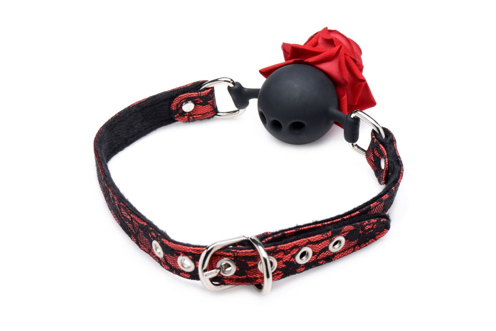 Master Series (США) Кляп з трояндою Master Series: Eye-Catching Ball Gag With Rose, чорно-червоний