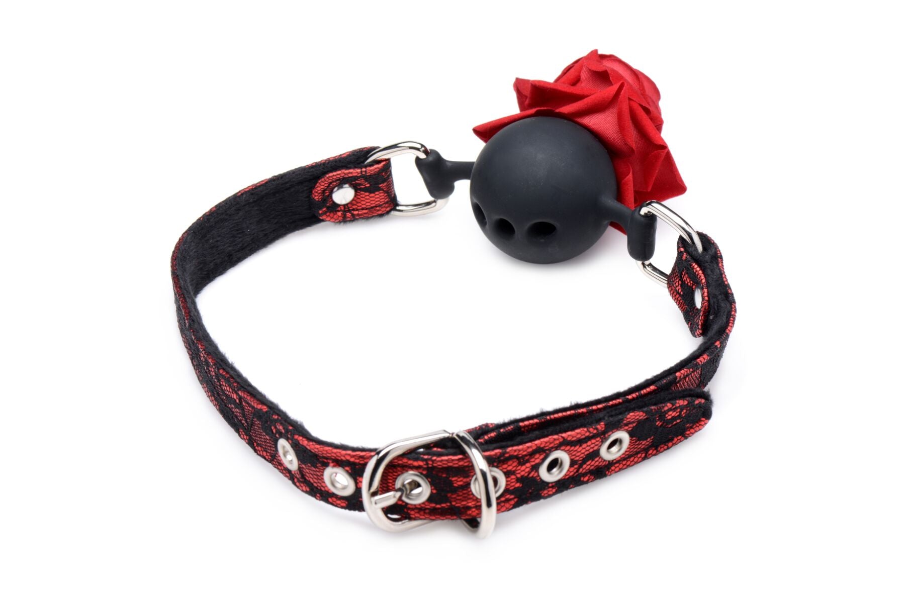 Master Series (США) Кляп з трояндою Master Series: Eye-Catching Ball Gag With Rose, чорно-червоний