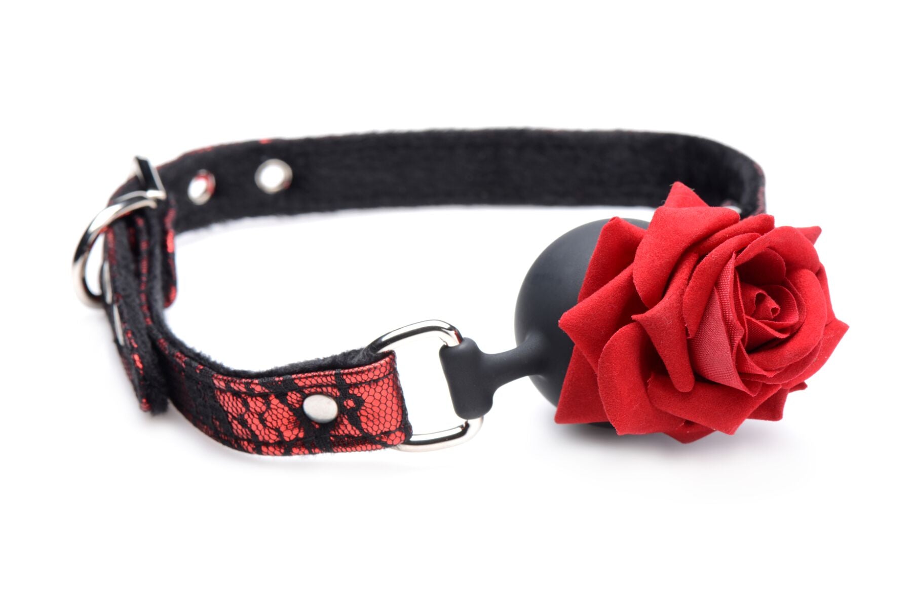 Master Series (США) Кляп з трояндою Master Series: Eye-Catching Ball Gag With Rose, чорно-червоний