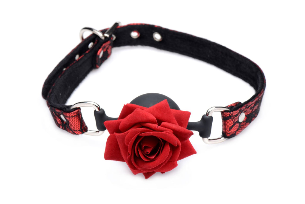 Master Series (США) Кляп з трояндою Master Series: Eye-Catching Ball Gag With Rose, чорно-червоний