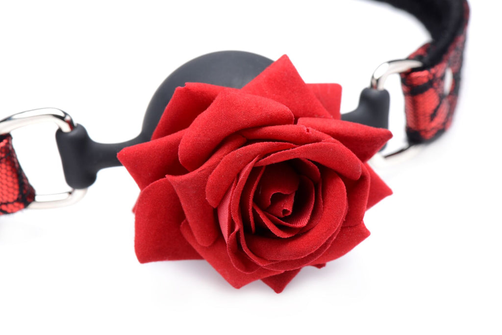 Master Series (США) Кляп з трояндою Master Series: Eye-Catching Ball Gag With Rose, чорно-червоний