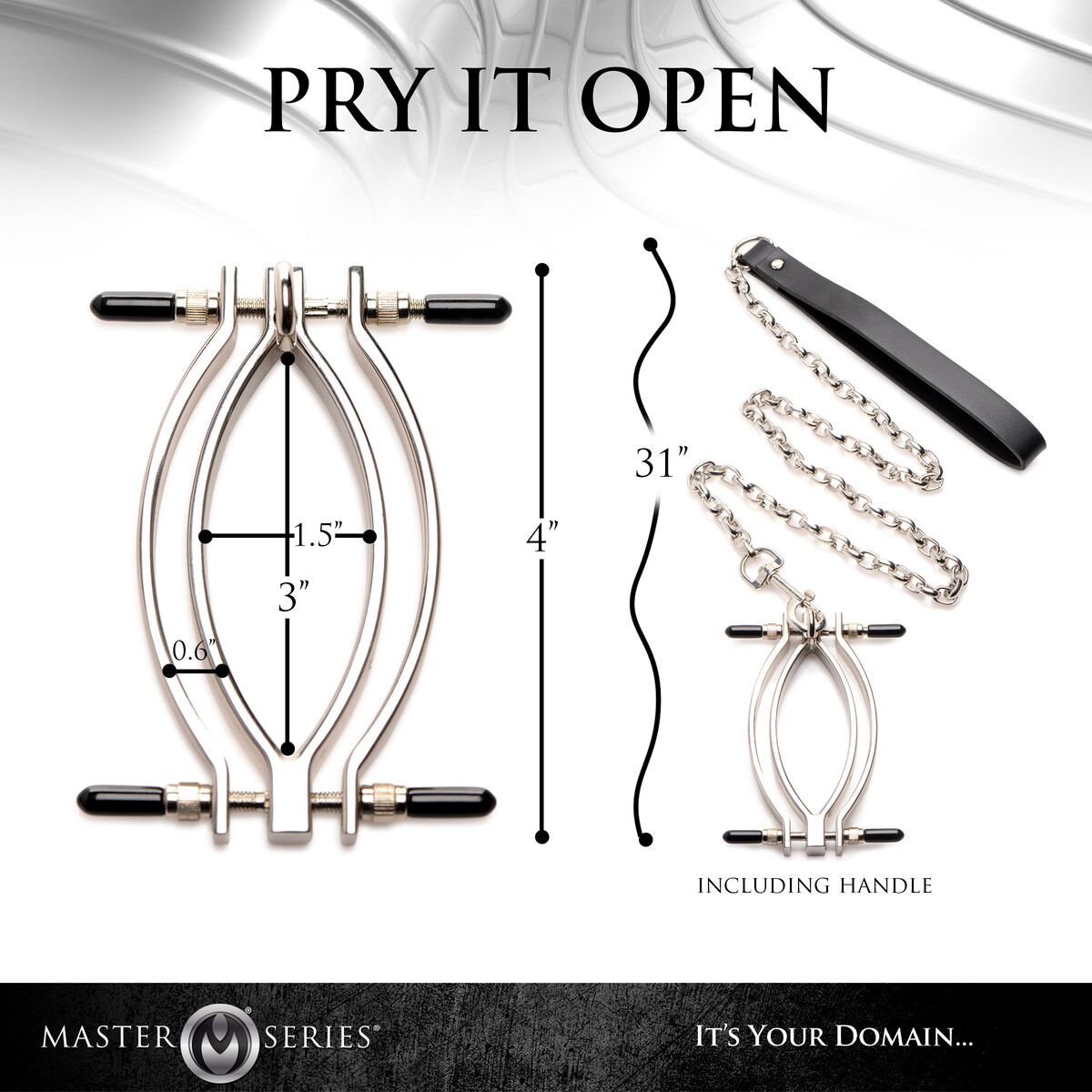Master Series (США) Затискач для статевих губ Master Series: Pussy Tugger Adjustable Vagina Clamp with Chain
