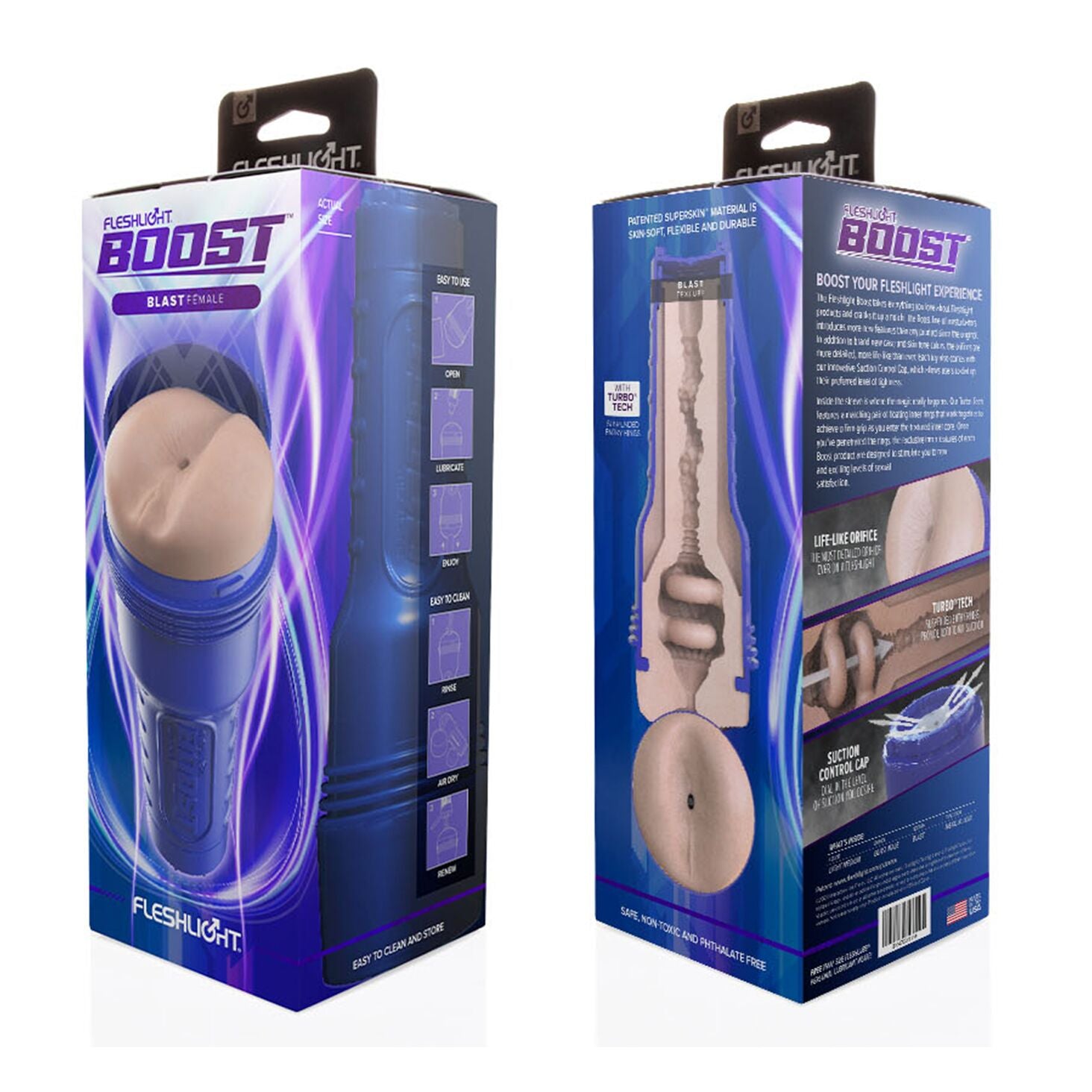 Fleshlight (США) Мастурбатор-попка Fleshlight Boost Blast Female Light Medium Flesh, плаваючі кільця Turbo Tech