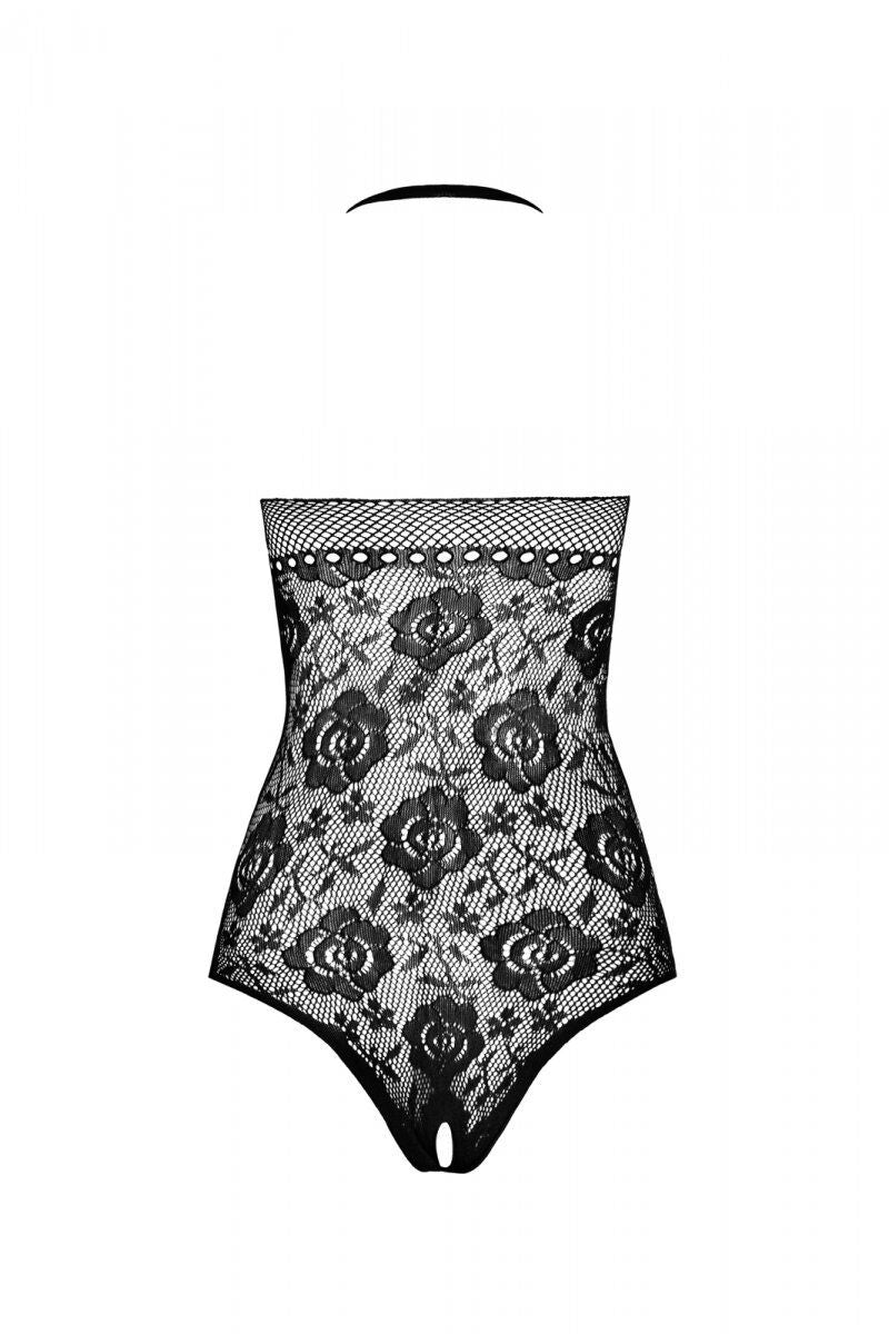 Passion (Польща) Бодістокінг з імітацією корсетної шнурівки Passion BS094 One Size, white, квітковий візерунок, з дос