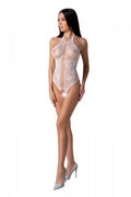 Passion (Польща) Бодістокінг з імітацією корсетної шнурівки Passion BS094 One Size, white, квітковий візерунок, з дос