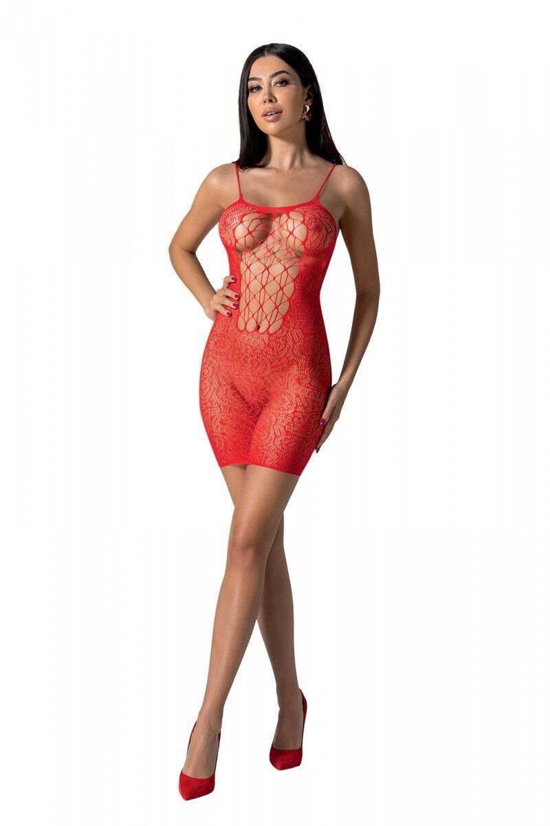 Passion (Польща) Ажурна мінісукня на тонких бретелях Passion BS096 One Size, red, плетіння на грудях