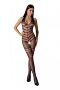 Passion (Польща) Бодістокінг з плетінням на животику Passion BS100 One Size, black, декоративний шов, з доступом