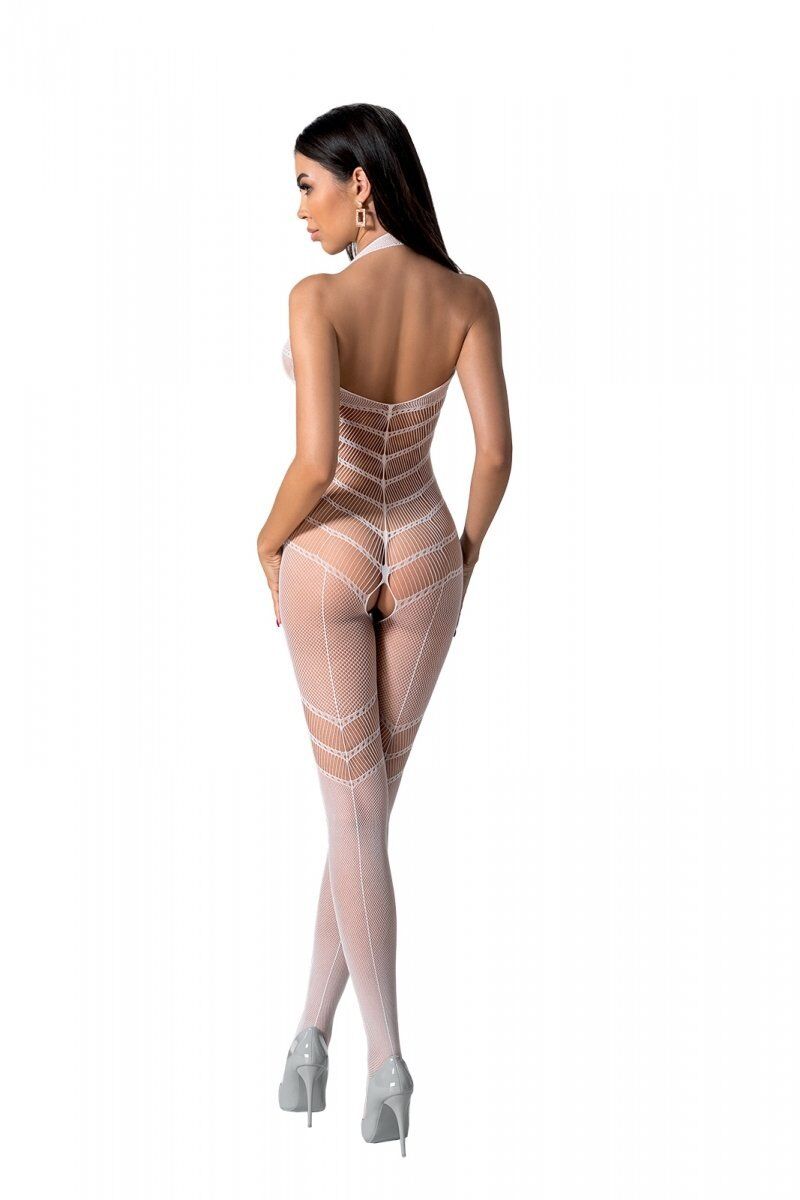 Passion (Польща) Бодістокінг з плетінням на животику Passion BS100 One Size, white, декоративний шов, з доступом