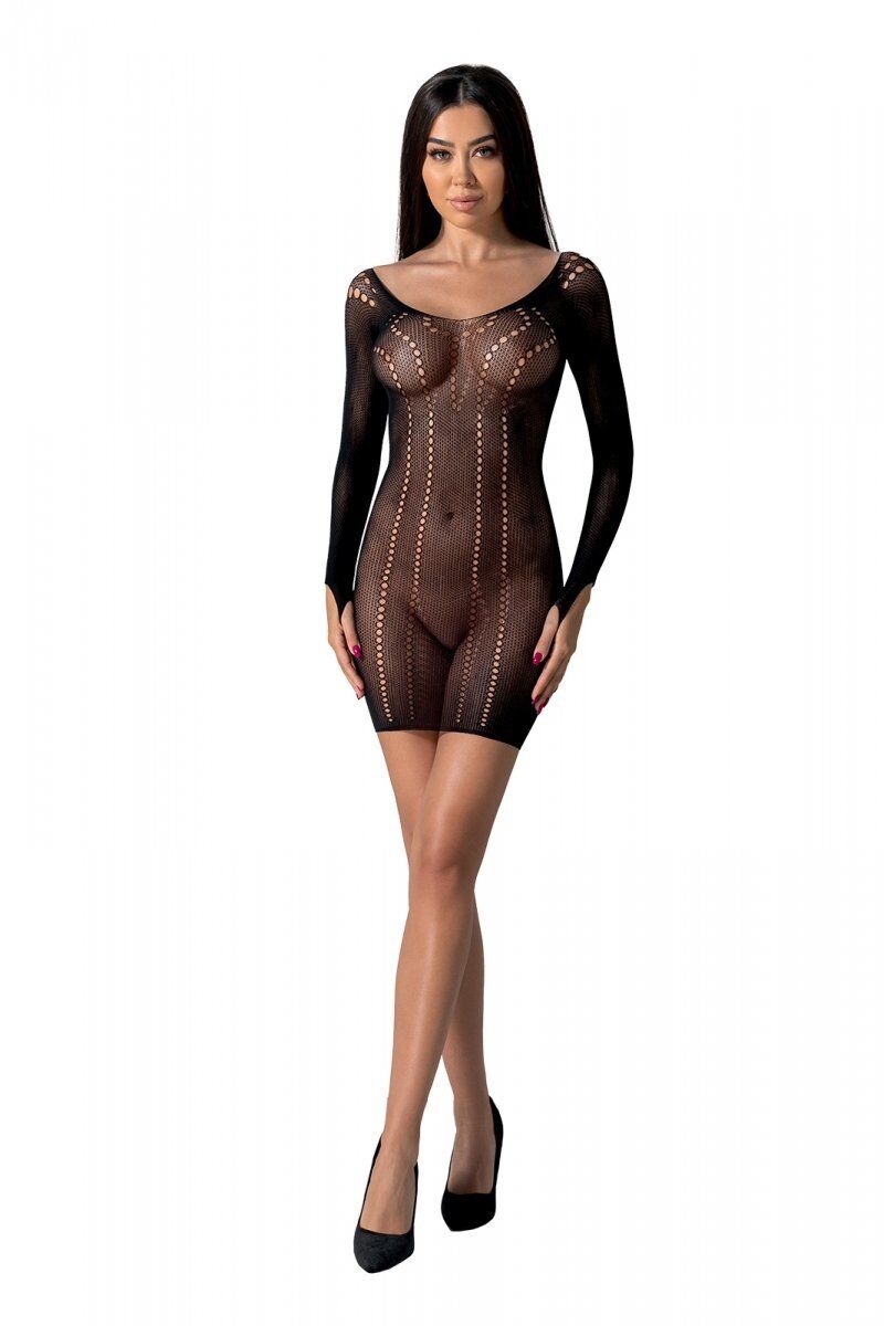 Passion (Польща) Напівпрозора мінісукня Passion BS101 One Size, black, рукави-мітенки