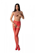 Passion (Польща) Еротичні колготки-бодістокінг з ажурним поясом Passion S027 One Size, red, відкритий доступ