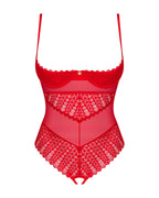 Боді з доступом Obsessive Ingridia crotchless teddy XS/S, червоне, відкриті груди