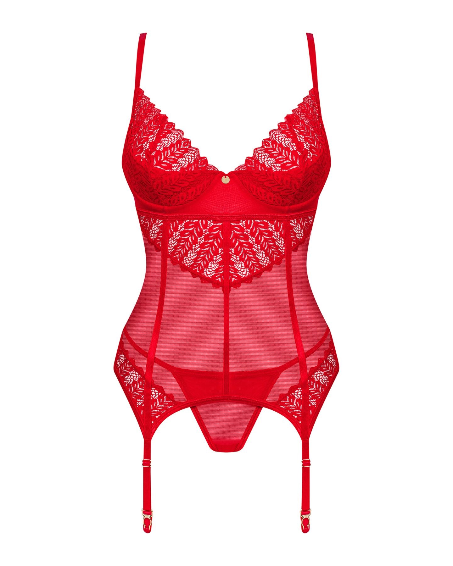 Obsessive (Польща) Комплект корсет та стрінги Obsessive Ingridia corset & thong XS/S, червоний