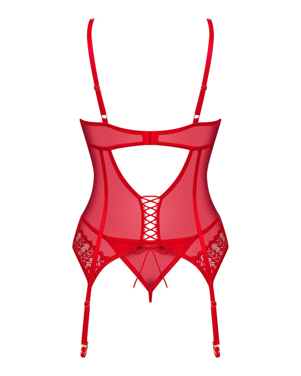 Комплект корсет та стрінги Obsessive Ingridia corset & thong M/L, червоний