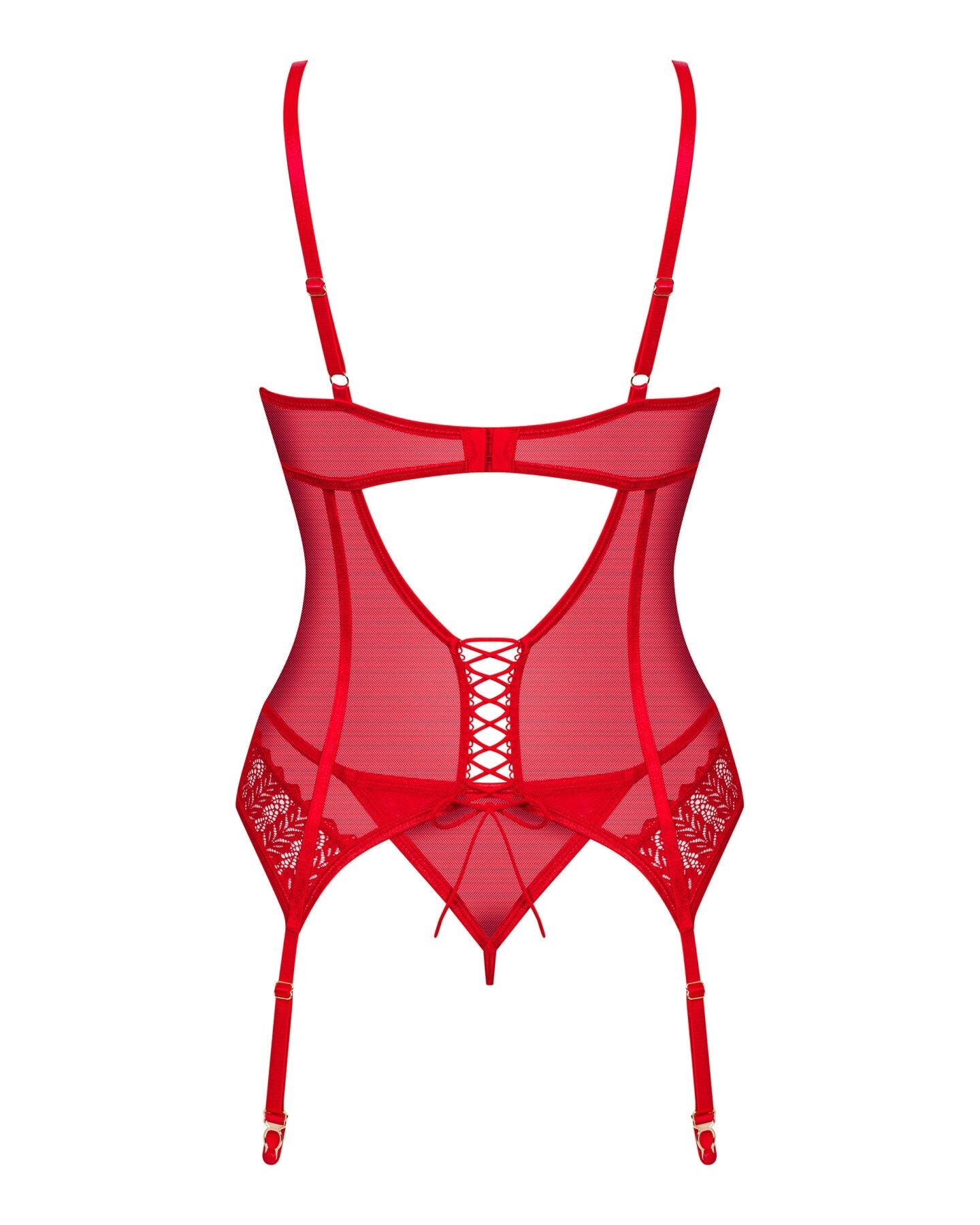 Комплект корсет та стрінги Obsessive Ingridia corset & thong M/L, червоний