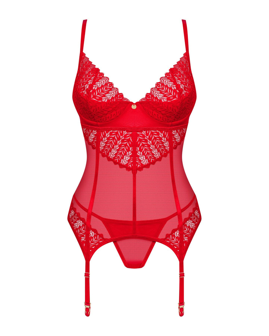 Комплект корсет та стрінги Obsessive Ingridia corset & thong M/L, червоний
