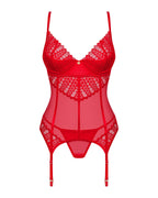 Комплект корсет та стрінги Obsessive Ingridia corset & thong M/L, червоний