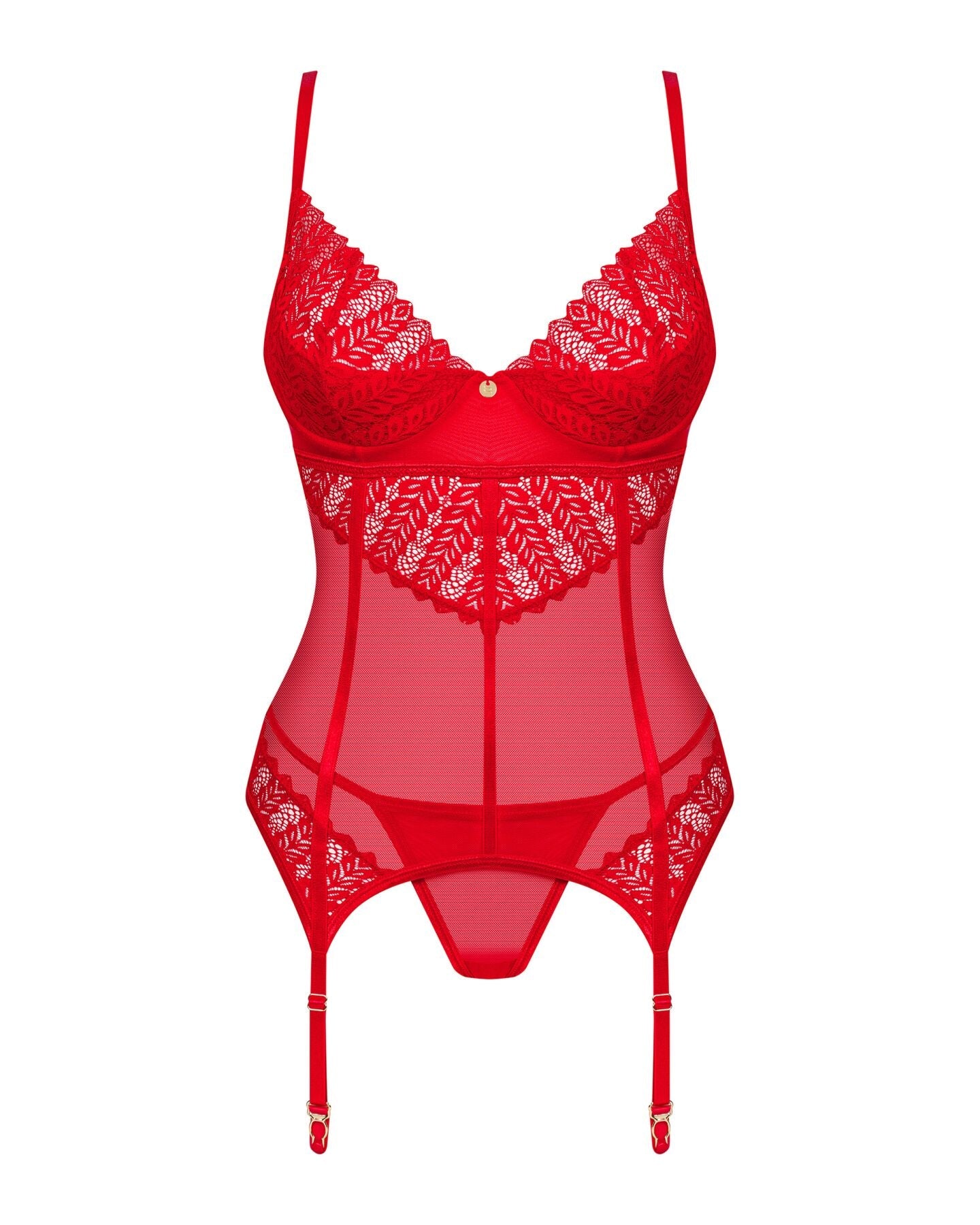 Комплект корсет та стрінги Obsessive Ingridia corset & thong M/L, червоний
