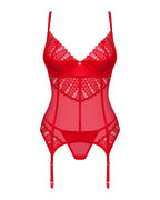 Комплект корсет та стрінги Obsessive Ingridia corset & thong XL/2XL, червоний