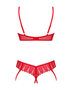 Комплект Obsessive Ingridia 2-pcs crotchless set XL/2XL, червоний, з доступом, відкриті груди