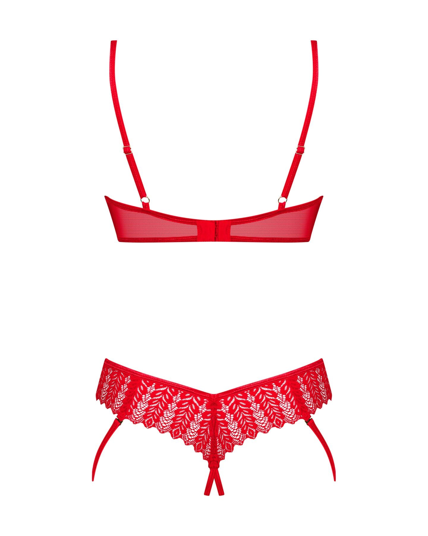 Obsessive (Польща) Комплект Obsessive Ingridia 2-pcs crotchless set XL/2XL, червоний, з доступом, відкриті груди