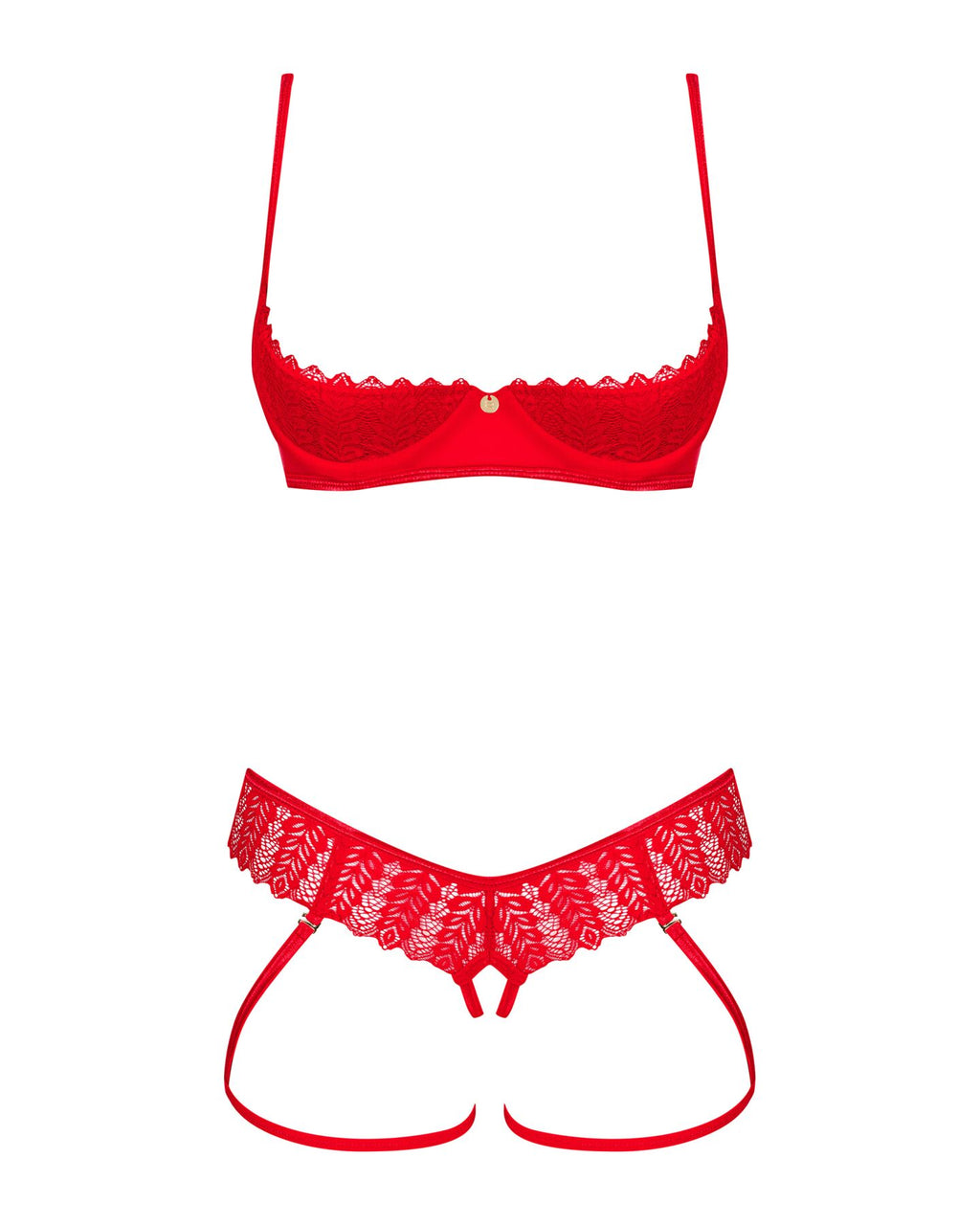 Obsessive (Польща) Комплект Obsessive Ingridia 2-pcs crotchless set XL/2XL, червоний, з доступом, відкриті груди