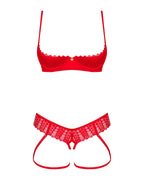 Комплект Obsessive Ingridia 2-pcs crotchless set XL/2XL, червоний, з доступом, відкриті груди