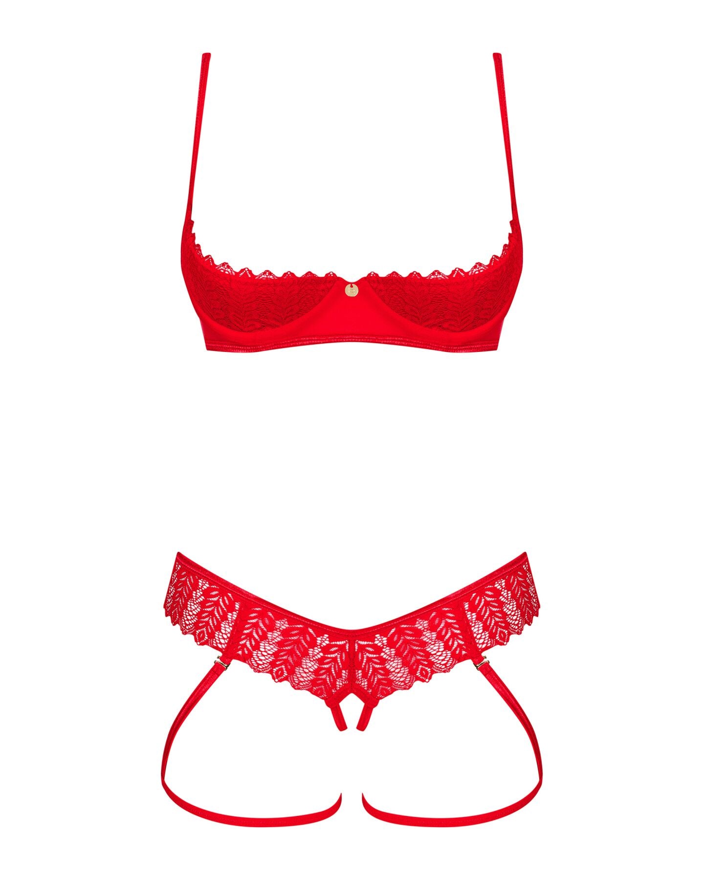 Obsessive (Польща) Комплект Obsessive Ingridia 2-pcs crotchless set XL/2XL, червоний, з доступом, відкриті груди