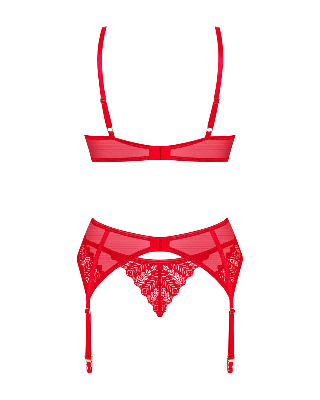 Obsessive (Польща) Комплект Obsessive Ingridia 3-pcs set XS/S, червоний, бюстгальтер, стрінги, пояс