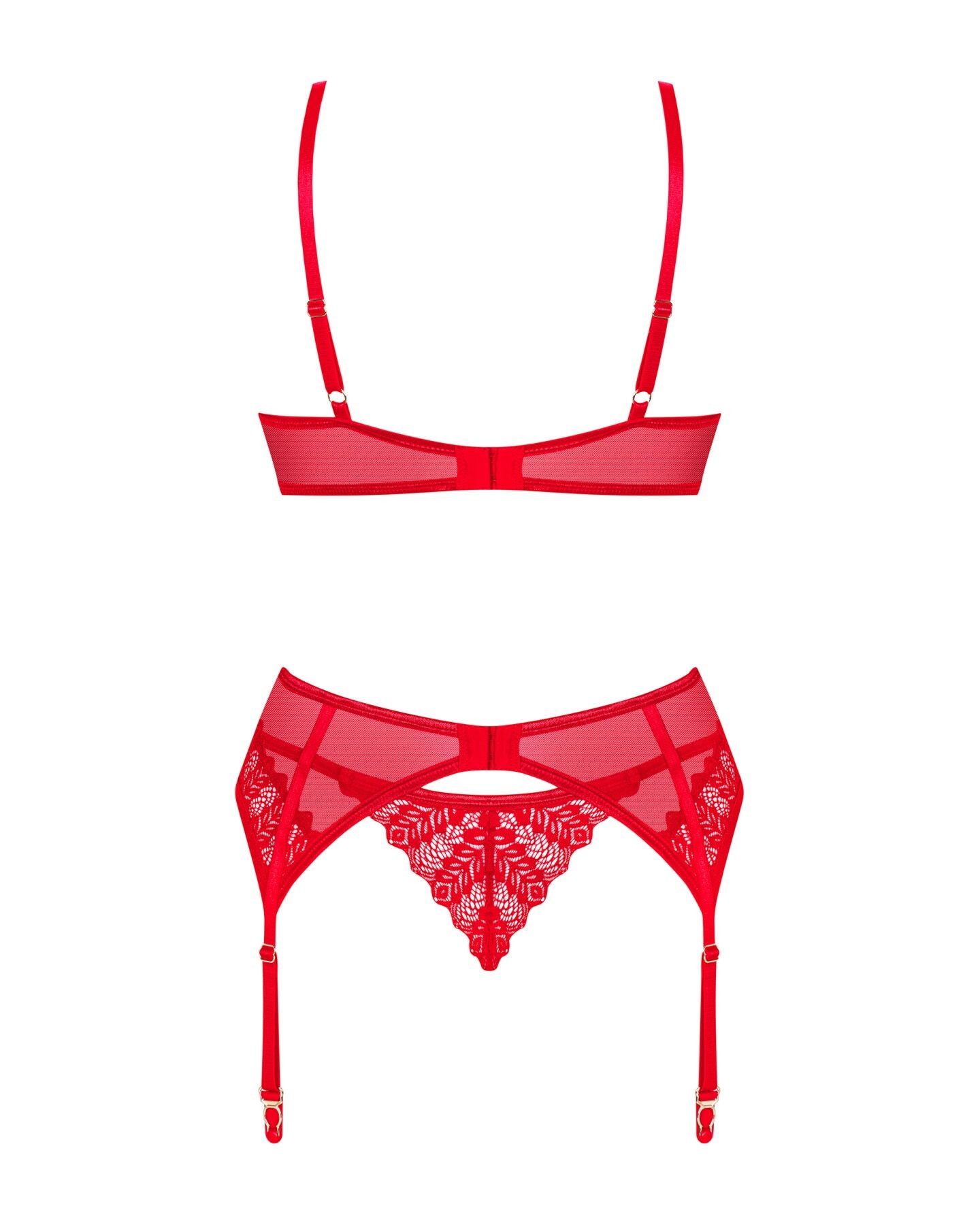 Obsessive (Польща) Комплект Obsessive Ingridia 3-pcs set XS/S, червоний, бюстгальтер, стрінги, пояс
