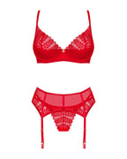 Комплект Obsessive Ingridia 3-pcs set XL/2XL, червоний, бюстгальтер, стрінги, пояс