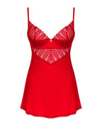 Пеньюар Obsessive Ingridia chemise & thong XS/S, червоний, сорочка, стрінги