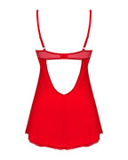 Пеньюар Obsessive Ingridia chemise & thong XL/2XL, червоний, сорочка, стрінги