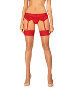 Панчохи Obsessive Ingridia stockings, бежеві з червоною резинкою