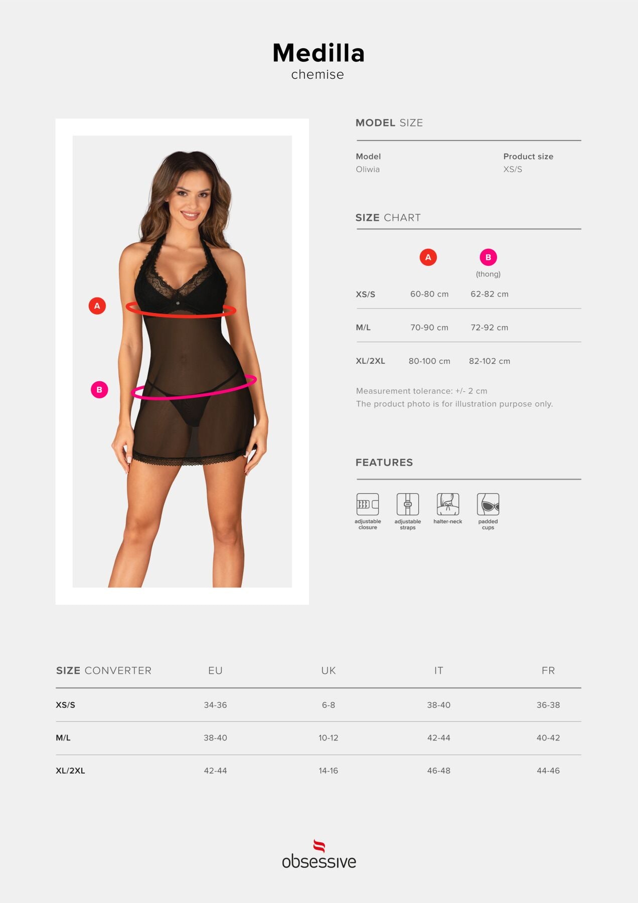 Obsessive (Польща) Пеньюар Obsessive Medilla chemise & thong XS/S