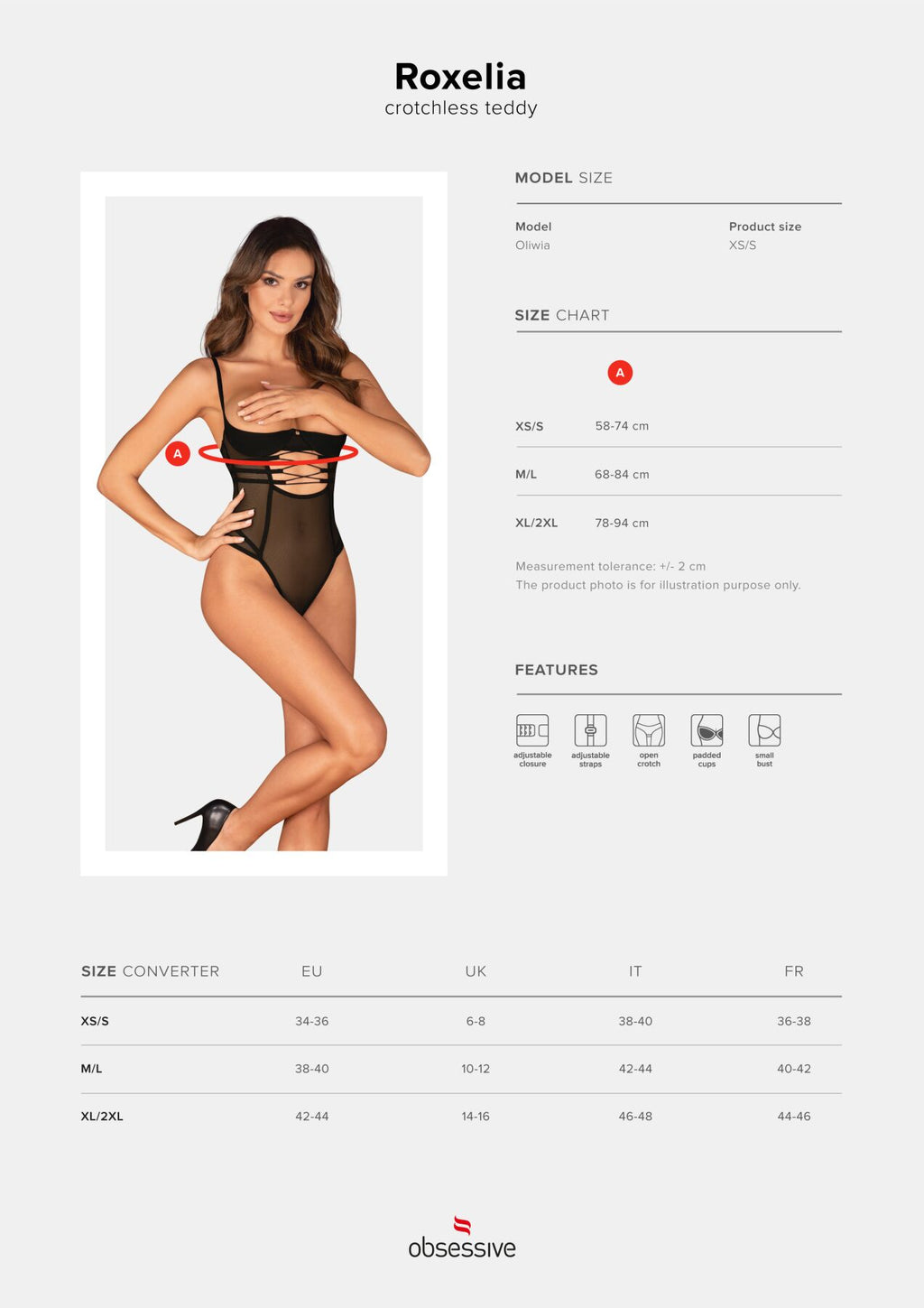 Obsessive (Польща) Боді Obsessive Roxelia crotchless teddy XL/2XL