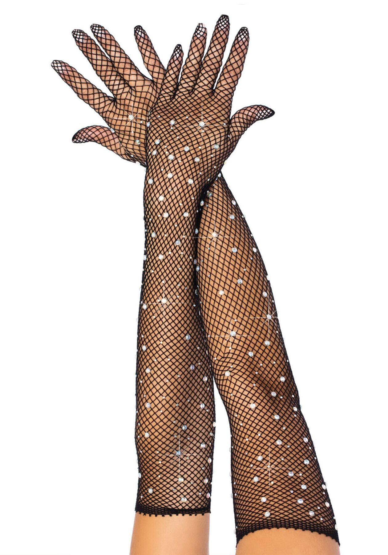 Leg Avenue (США) Довгі сітчасті рукавички Leg Avenue Rhinestone opera length gloves, з камінням, One Size