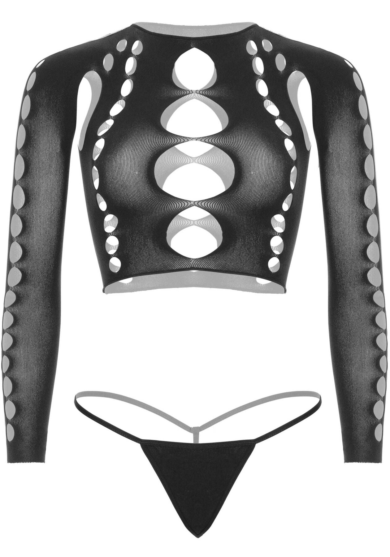 Leg Avenue (США) Комплект безшовної білизни Leg Avenue Long sleeve crop top & string Black, One Size, топ, стрінги