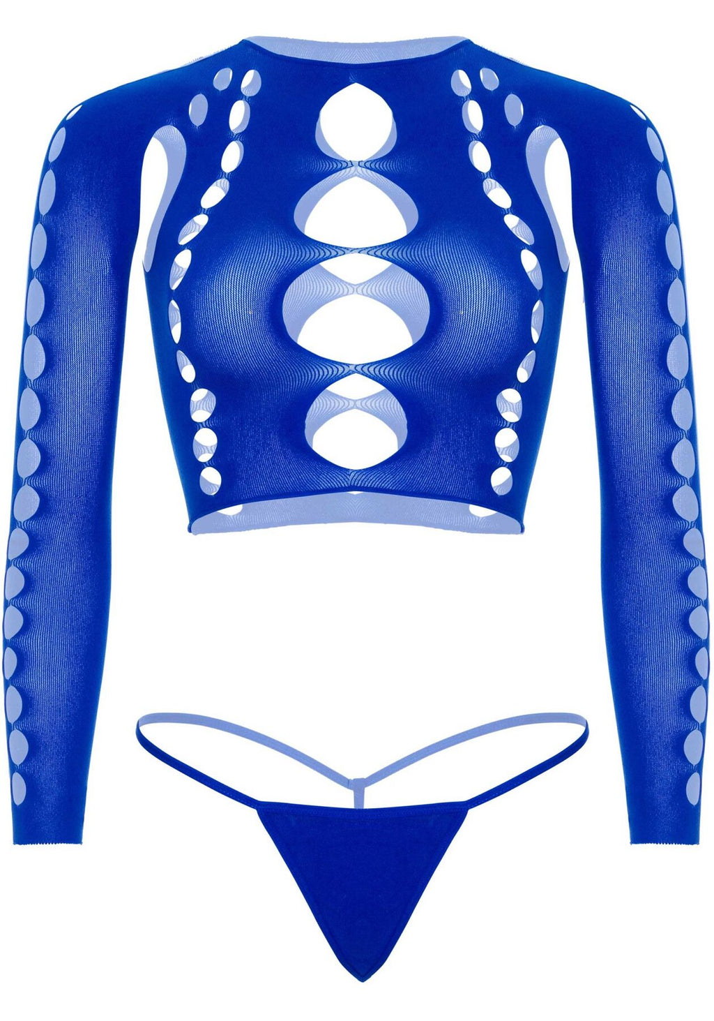 Leg Avenue (США) Комплект безшовної білизни Leg Avenue Long sleeve crop top & string Royal Blue One Size, топ, стрінги