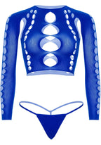 Комплект безшовної білизни Leg Avenue Long sleeve crop top & string Royal Blue One Size, топ, стрінги