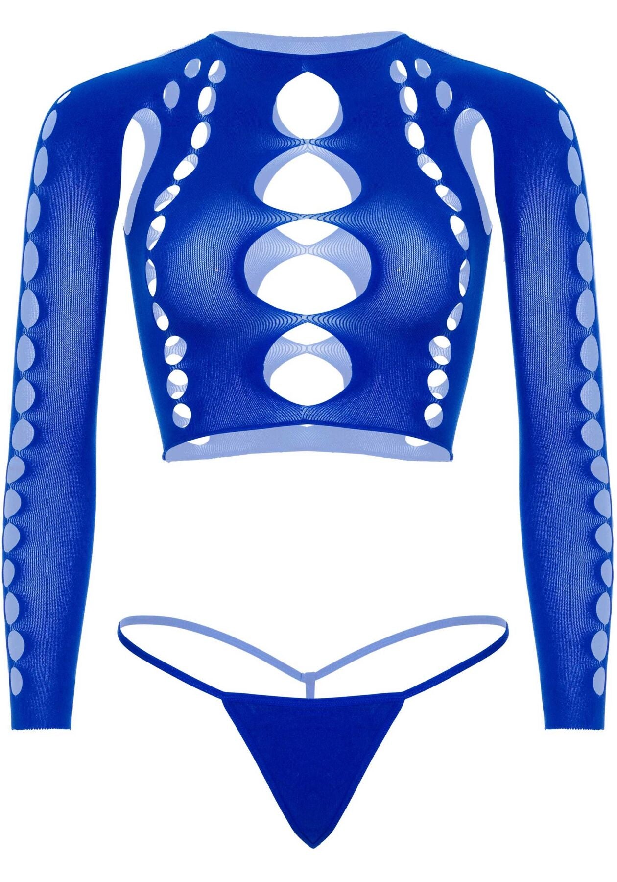 Leg Avenue (США) Комплект безшовної білизни Leg Avenue Long sleeve crop top & string Royal Blue One Size, топ, стрінги