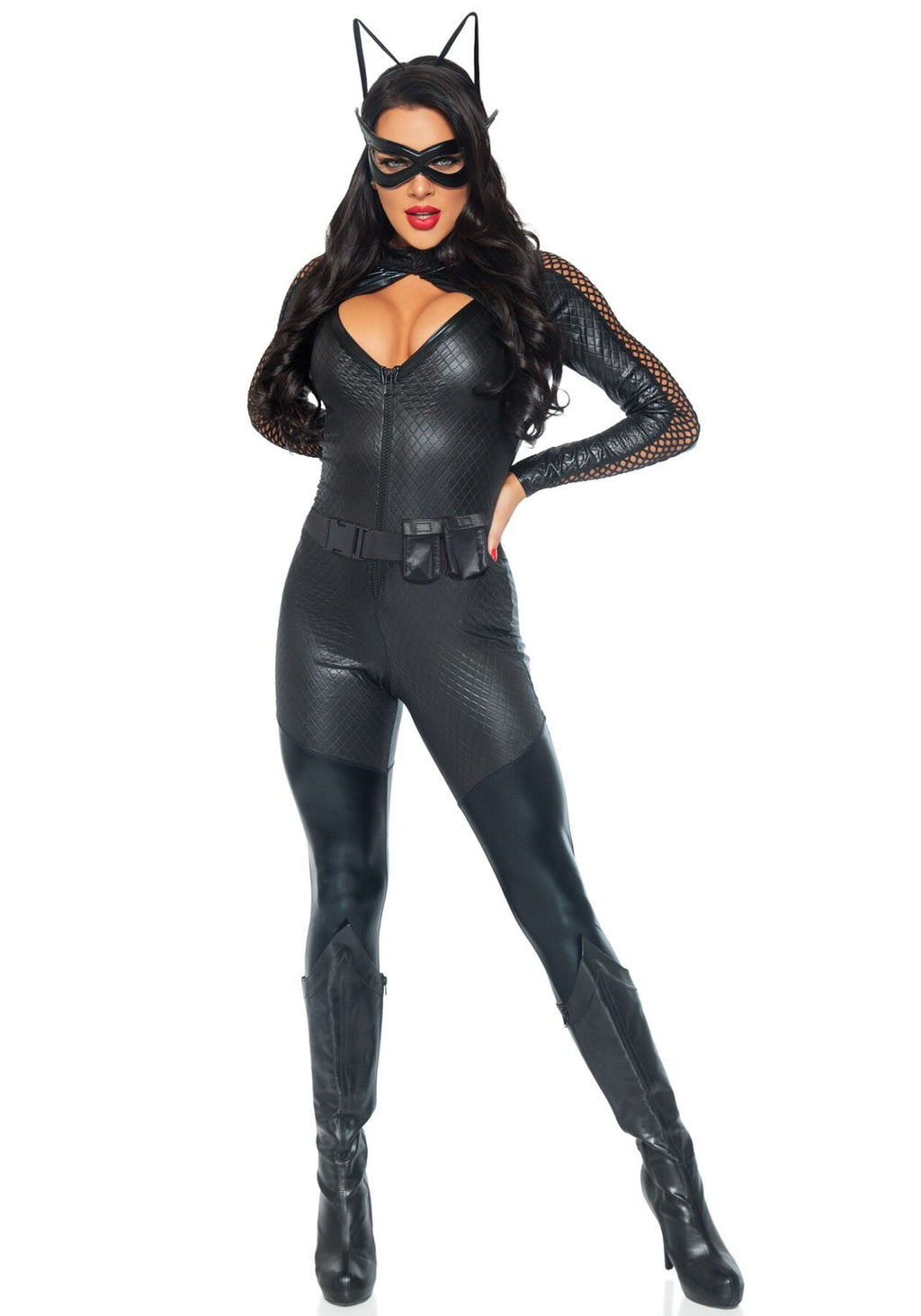 Leg Avenue (США) Еротичний костюм супергероя-кішечки Leg Avenue Wicked Kitty S, комбінезон, пояс, маска, вушка