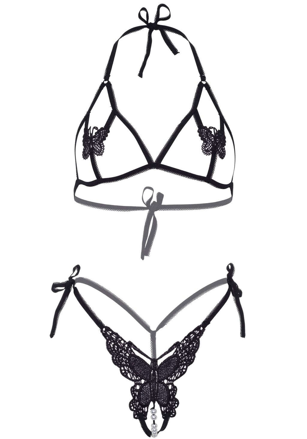 Leg Avenue (США) Еротичний комплект з відкритою чашкою Leg Avenue Open cup bra and pearl panty One Size Black