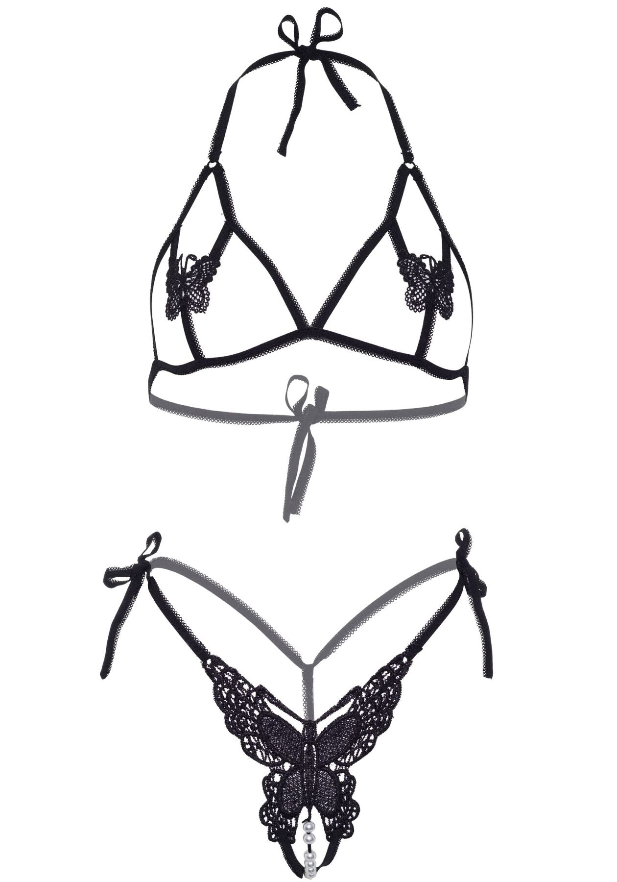 Leg Avenue (США) Еротичний комплект з відкритою чашкою Leg Avenue Open cup bra and pearl panty One Size Black