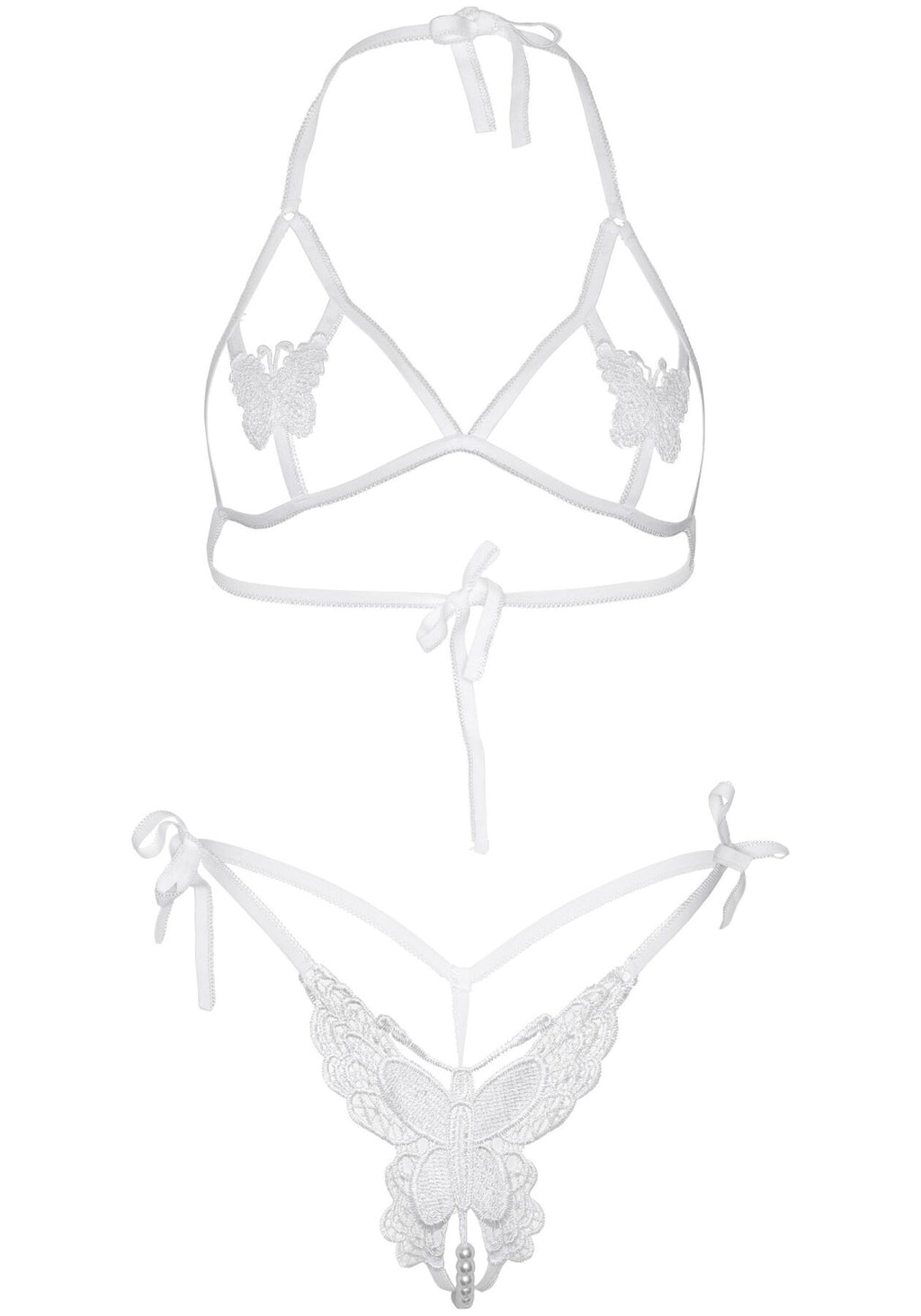 Leg Avenue (США) Еротичний комплект з відкритою чашкою Leg Avenue Open cup bra and pearl panty One Size White