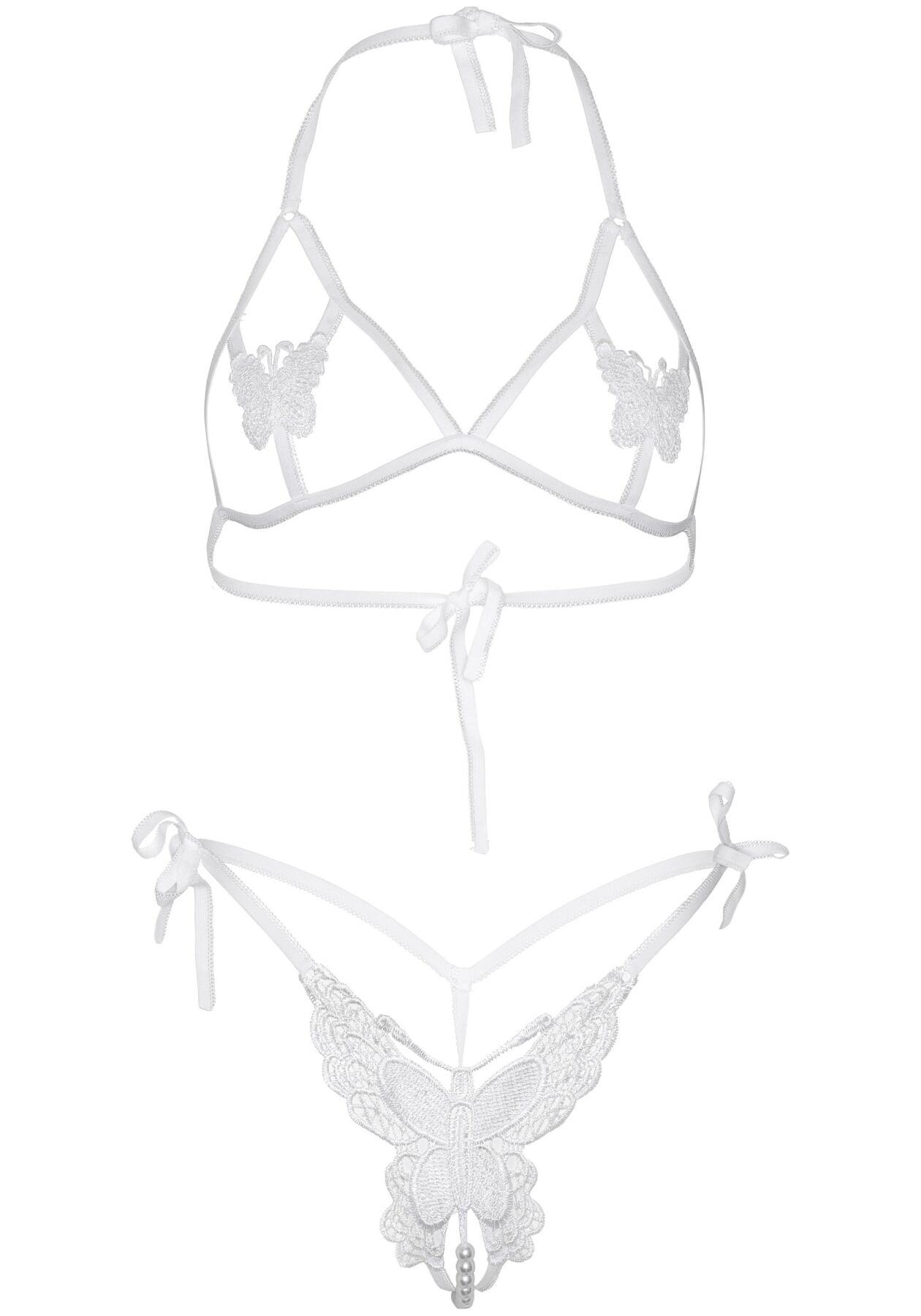 Leg Avenue (США) Еротичний комплект з відкритою чашкою Leg Avenue Open cup bra and pearl panty One Size White